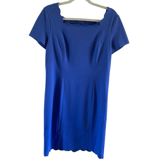 Talbots Square Neck Capped Sleeve Scalloped
Hem Sheath Dress Cobalt Blue. Sz.12 - Picture 1 of 9